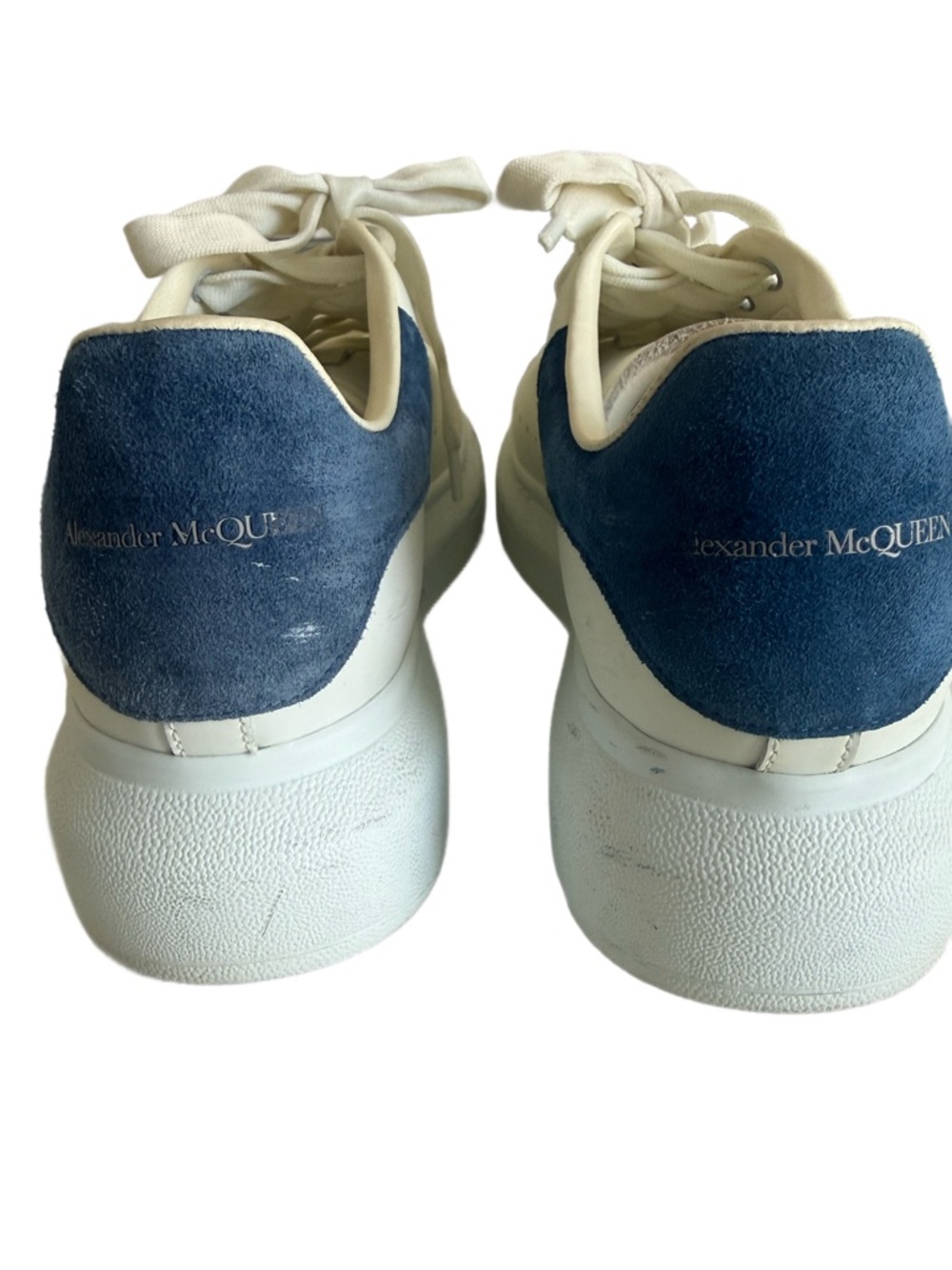 Alexander McQueen White Leather Sneakers with blue heel - Picture 3 of 8